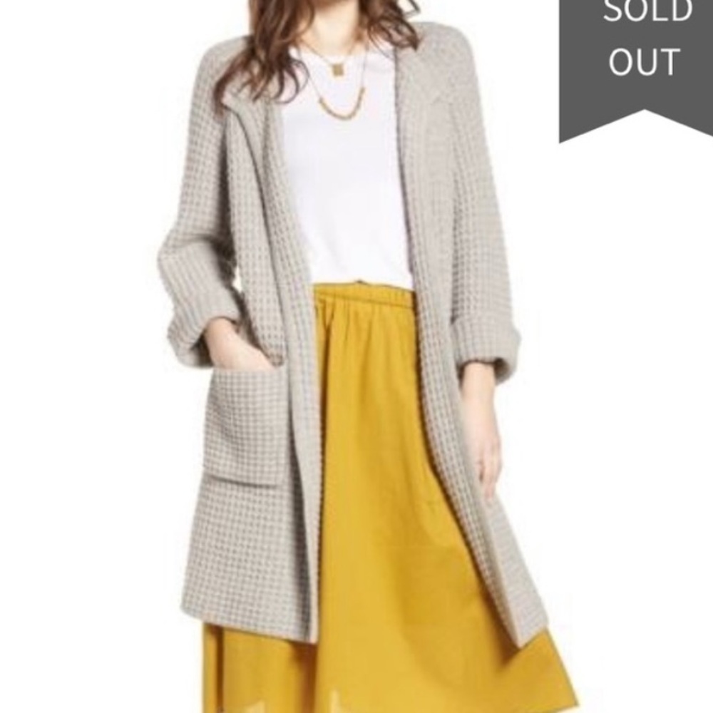 Madewell Waffle Stitch Long Sweater Cardigan Coat Pockets Gray/Silver Wool Blend